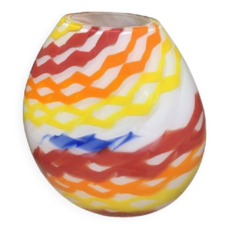 Contemporary abstract vase in milky white murano glass attributed with colored reeds