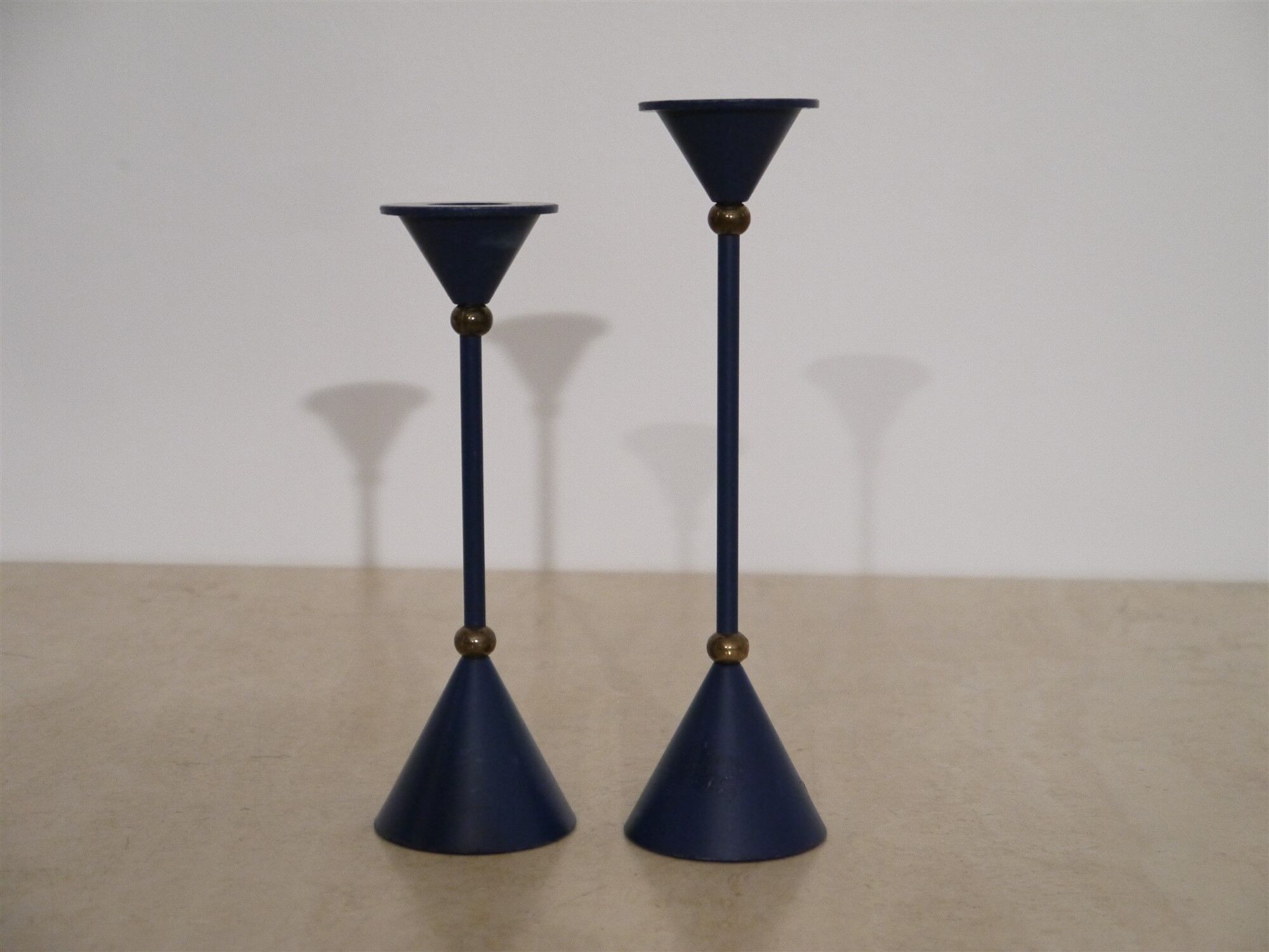 Paire de bougeoirs scandinave bleu et laiton 1970