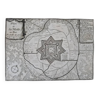 Gravure sur cuivre XVIIème siècle  "Plan de la Motte au Bois"  Par Sébastien de Pontault de Beaulieu