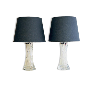 Swedish glass table lamp pair by Olle Alberius for Orrefors 1960s