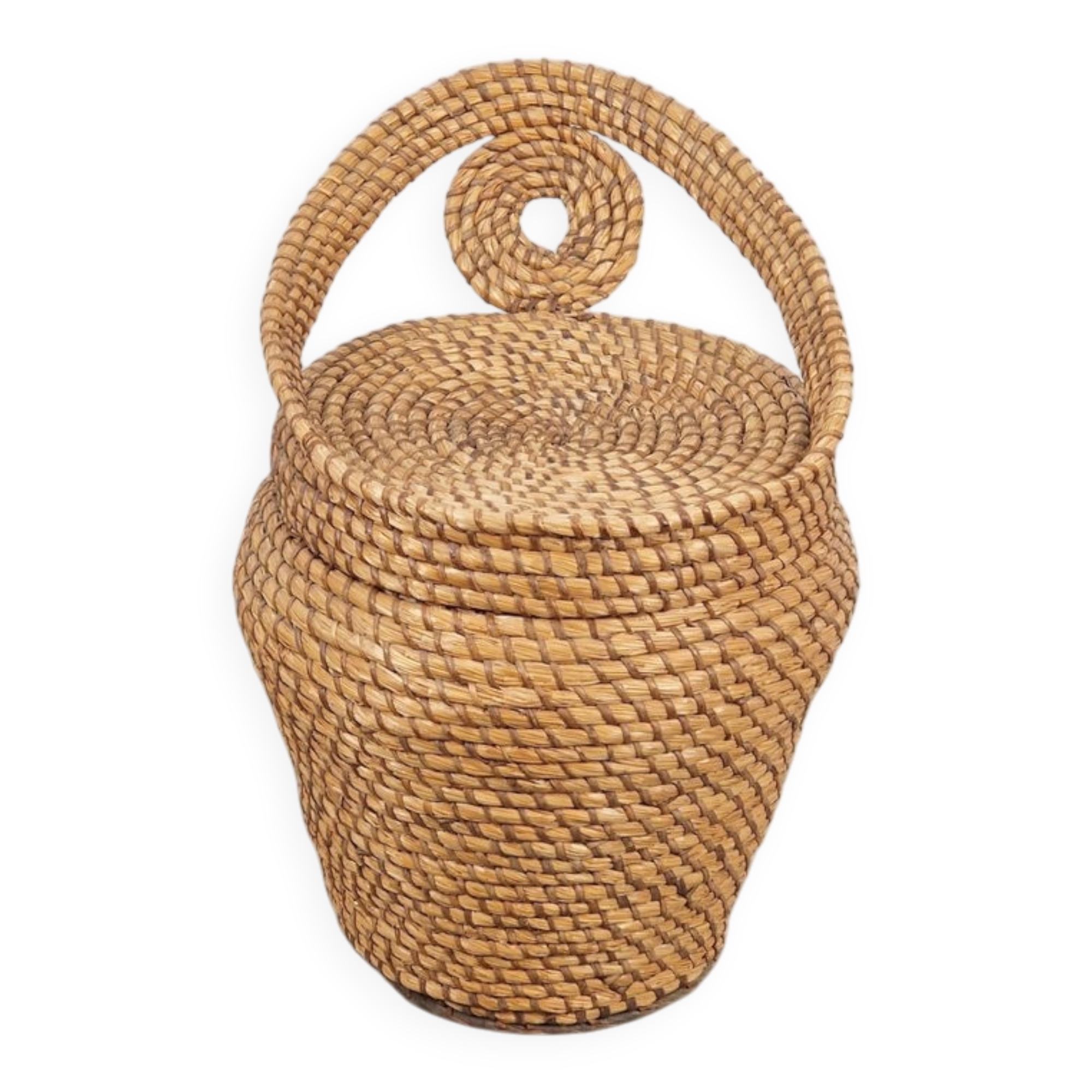 Vintage Straw and Wicker Stool with Storage Basket, 1960s