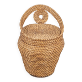Tabouret en paille et osier vintage avec panier de rangement, années 1960