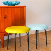 Black iron stool and boiled wool, turquoise blue, 1960