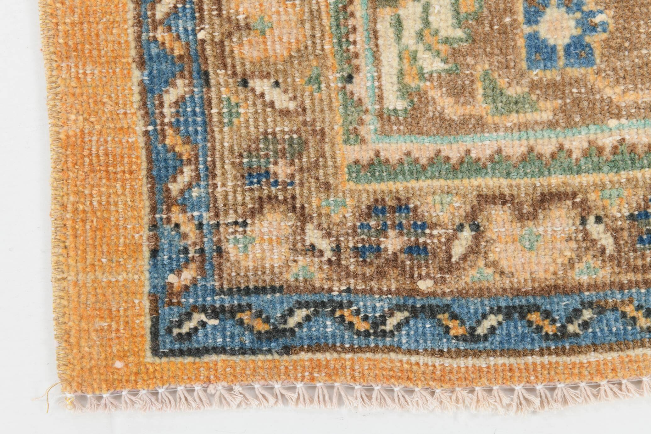 Tapis Persan Ancien Grand Format – Laine Nouée Main, Tons Beige & Bleu