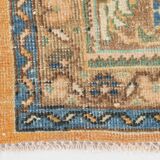 Tapis Persan Ancien Grand Format – Laine Nouée Main, Tons Beige & Bleu