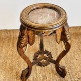 Sellette en bois sculpté, plateau en marbre rouge, début XXe