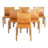Set of 6 Model 412 "Cab" Dining Chairs in Cognac Saddle Leather by Mario Bellini