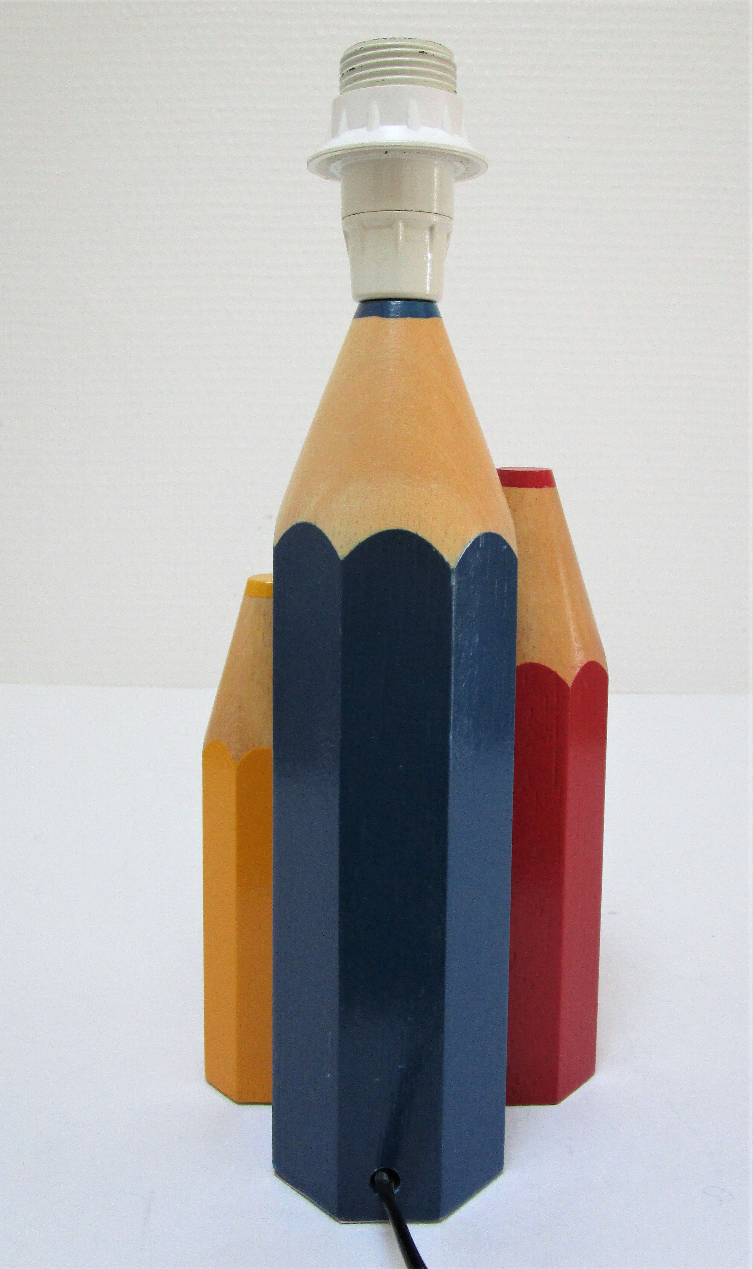 Lamp foot three pencils wood beech vintage 80s