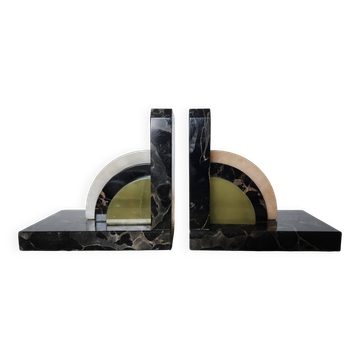 Art Deco pair of bookends in marble and green onyx – 1930s-1950s