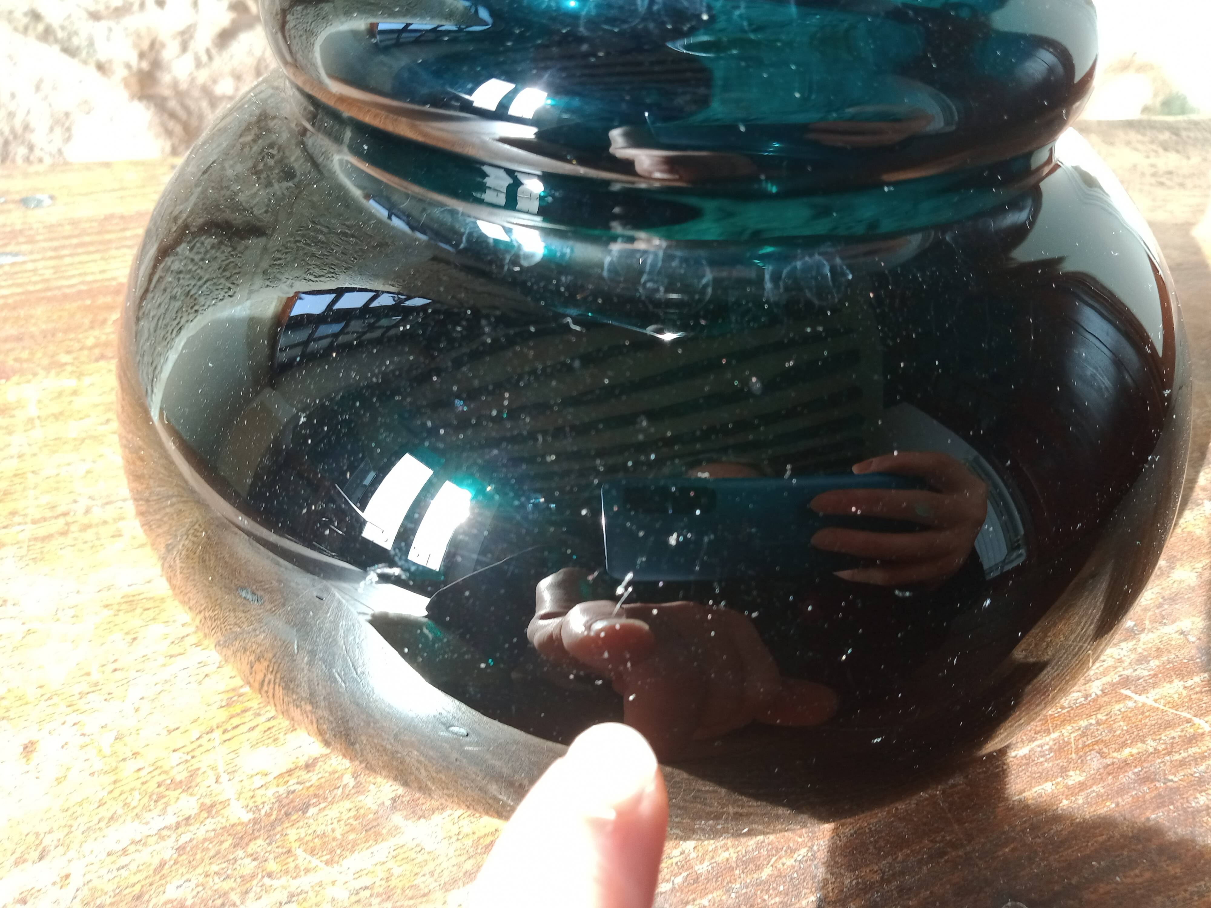Deep green jug or pitcher with modern design - thick glass