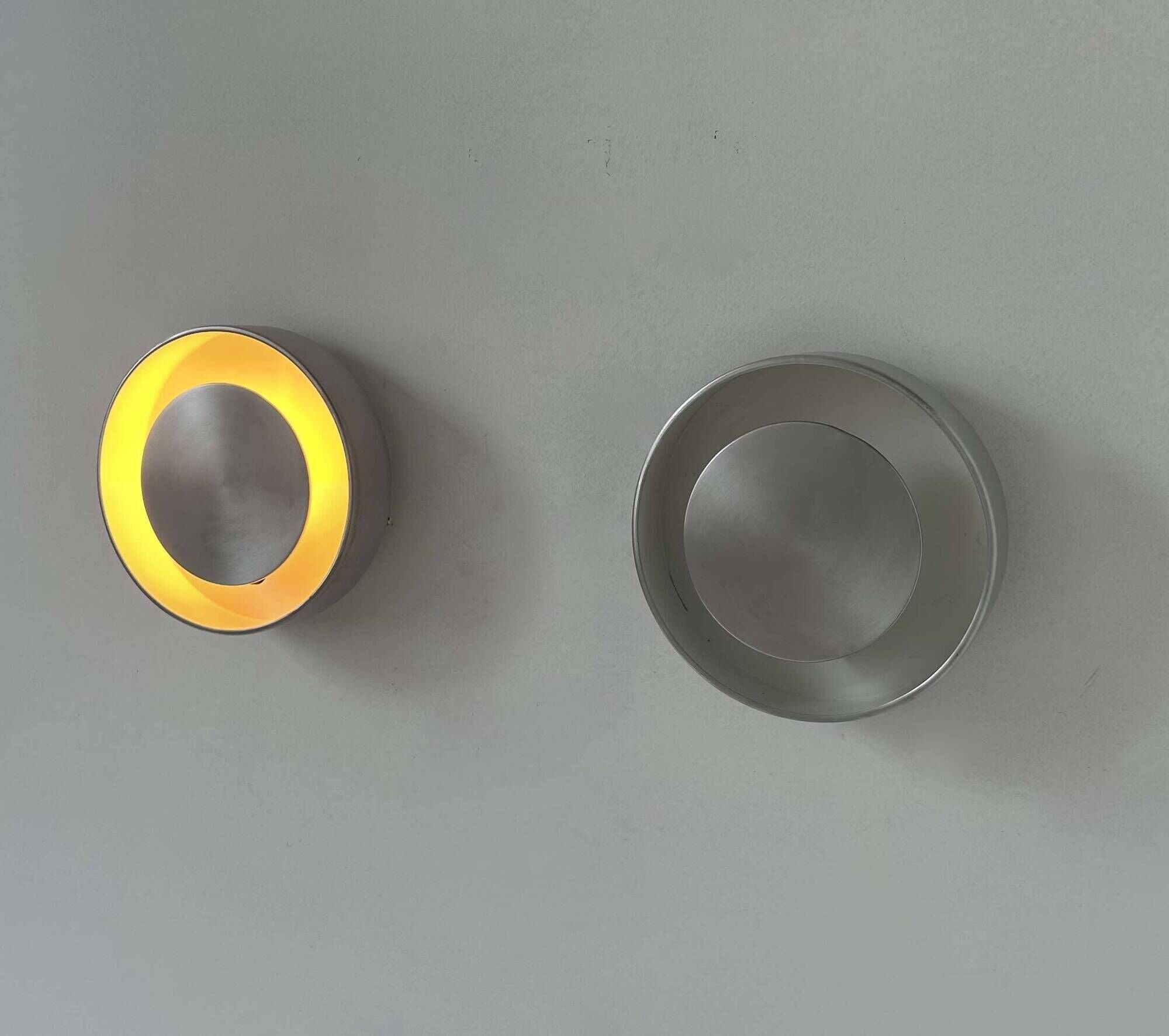Pair of vintage wall lights, brushed metal, France 1970