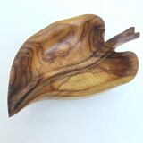 Corbeille en bois massif vintage forme feuille