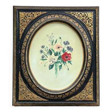 Painting of a bouquet of flowers on a panel in a medallion frame, Napoleon