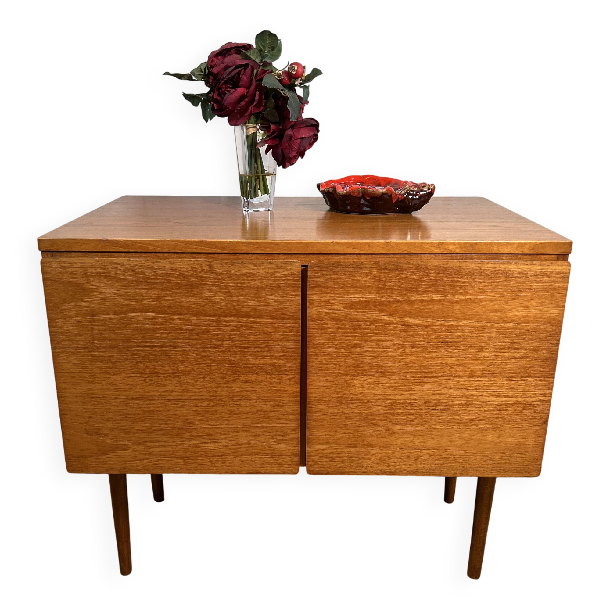 Mid century retro vintage teak small sideboard record cabinet 1960