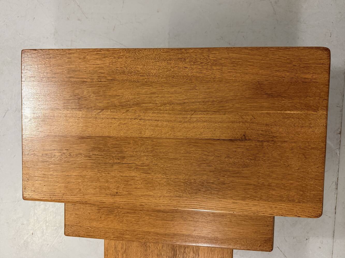 Brutalist rustic blond oak nesting tables