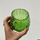 4 green water glasses and vintage blown glass carafe