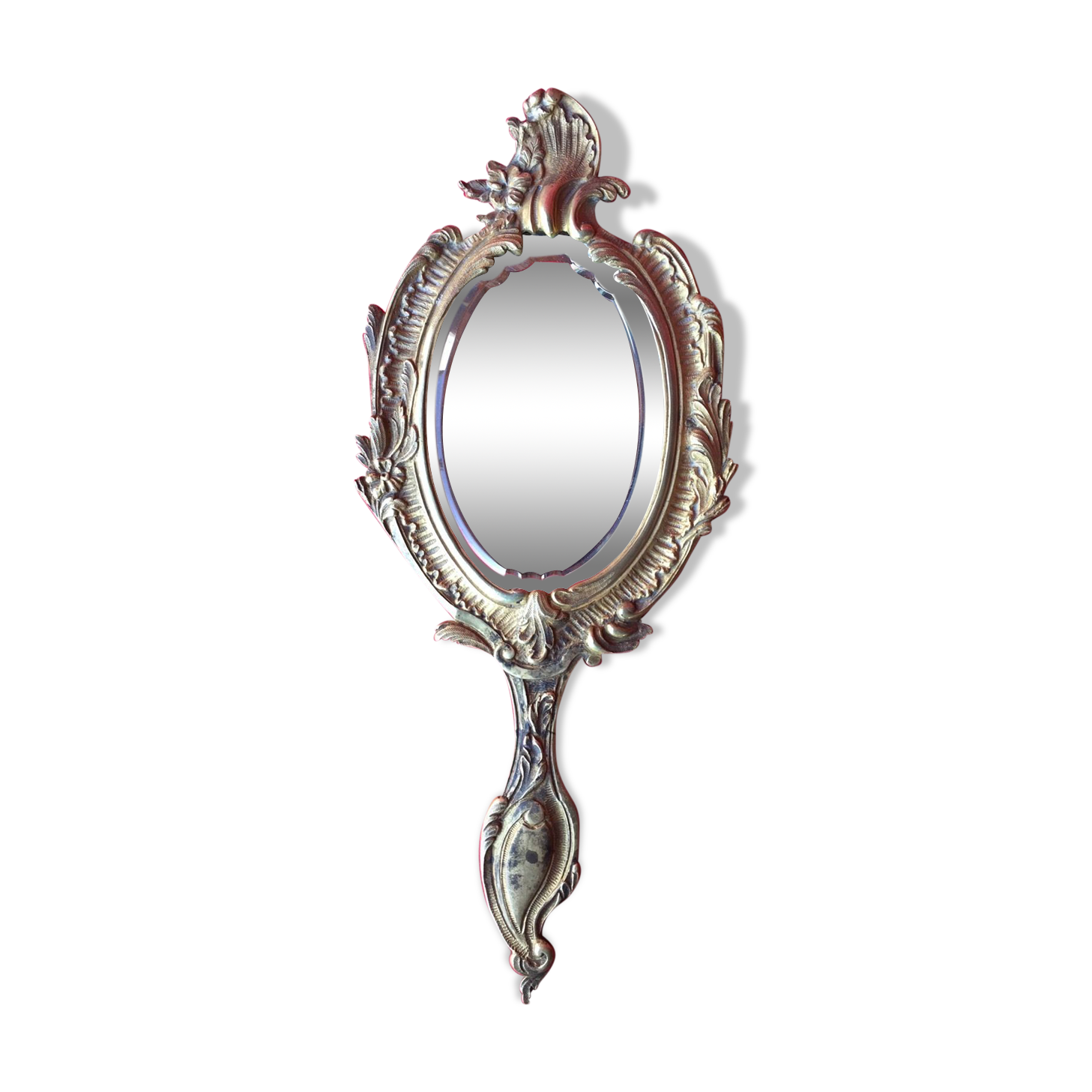 Hand painted gilt bronze nineteenth century louis xv age 1900 canted mirror