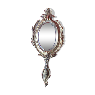 Face a main en bronze dore xixeme style louis xv epoque 1900 miroir biseaute