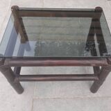 Table d'appoint vintage bambou verre fumé