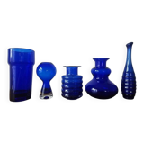 Set of five mid-century cobalt glass vases, Harzkristall, Marita Voigt, 1970