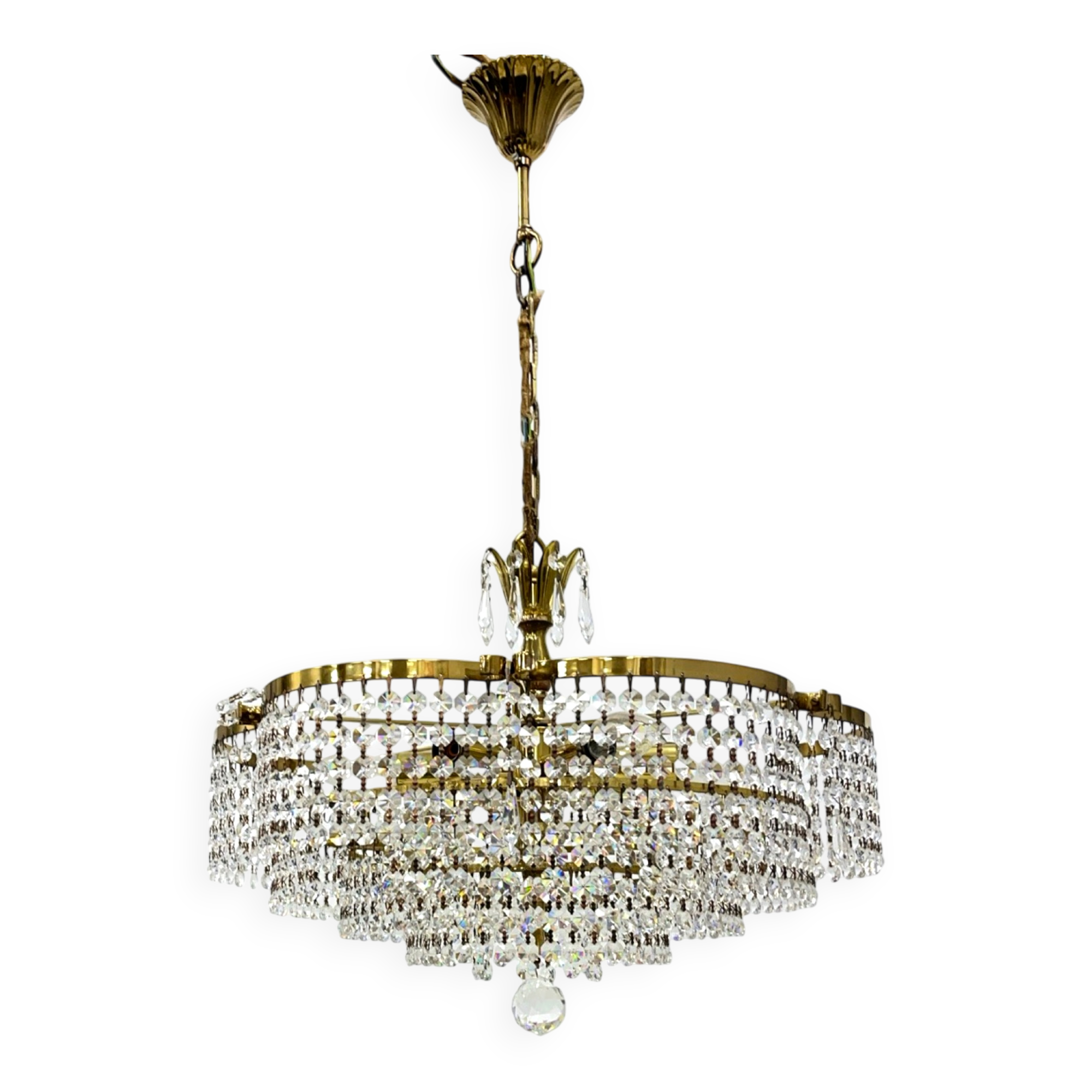 Vintage basket crystal chandelier Bakalowits & Söhne brass, Austria 1970s