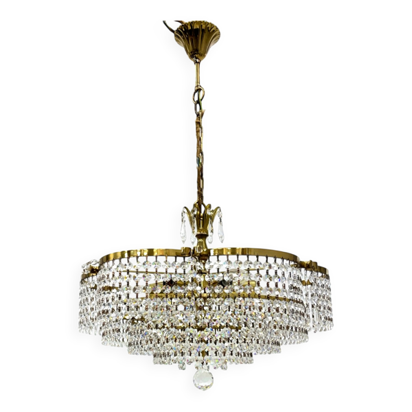 Chandelier en cristal vintage en forme de panier Bakalowits & Söhne en laiton, Autriche années 1970 — Beyit