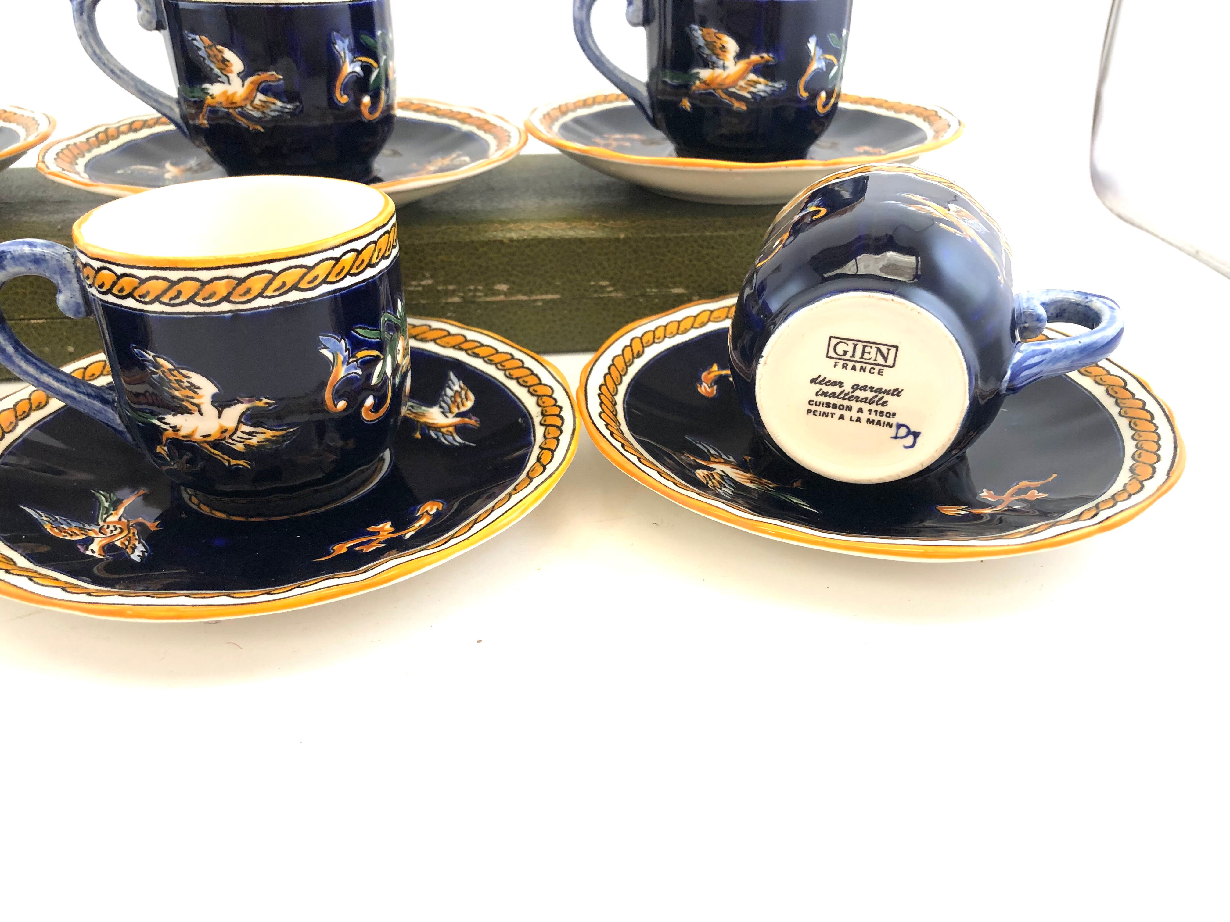 6 tasses café bleu Gien Renaissance