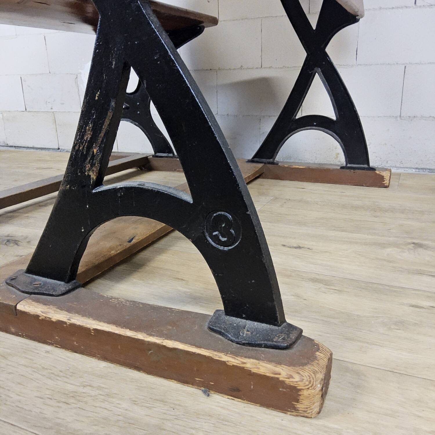Antique desk / school bench (1920) in cast iron by Mark Breda, Holland.