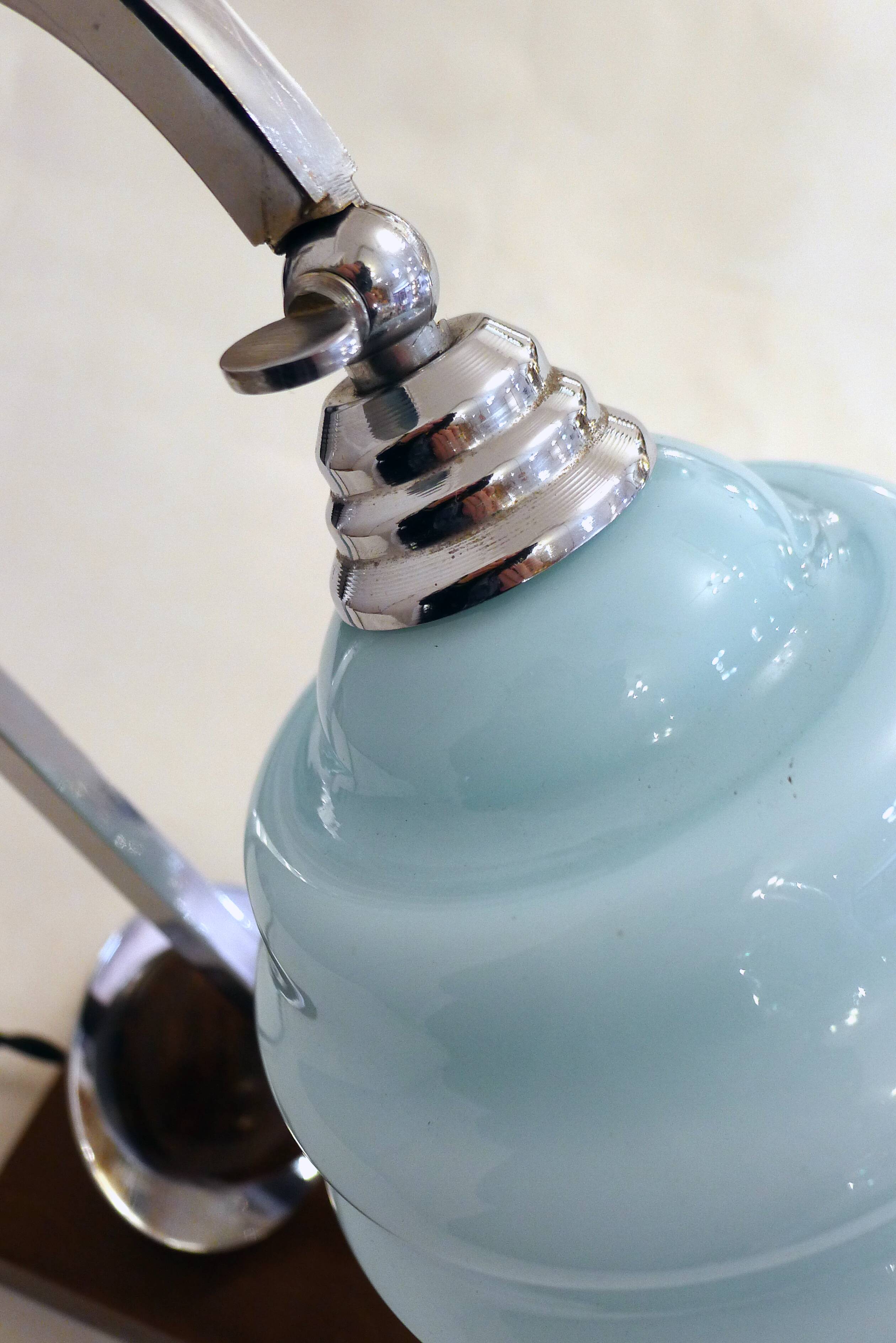 Lampe Art Déco, saturne & opaline bleue 1930'