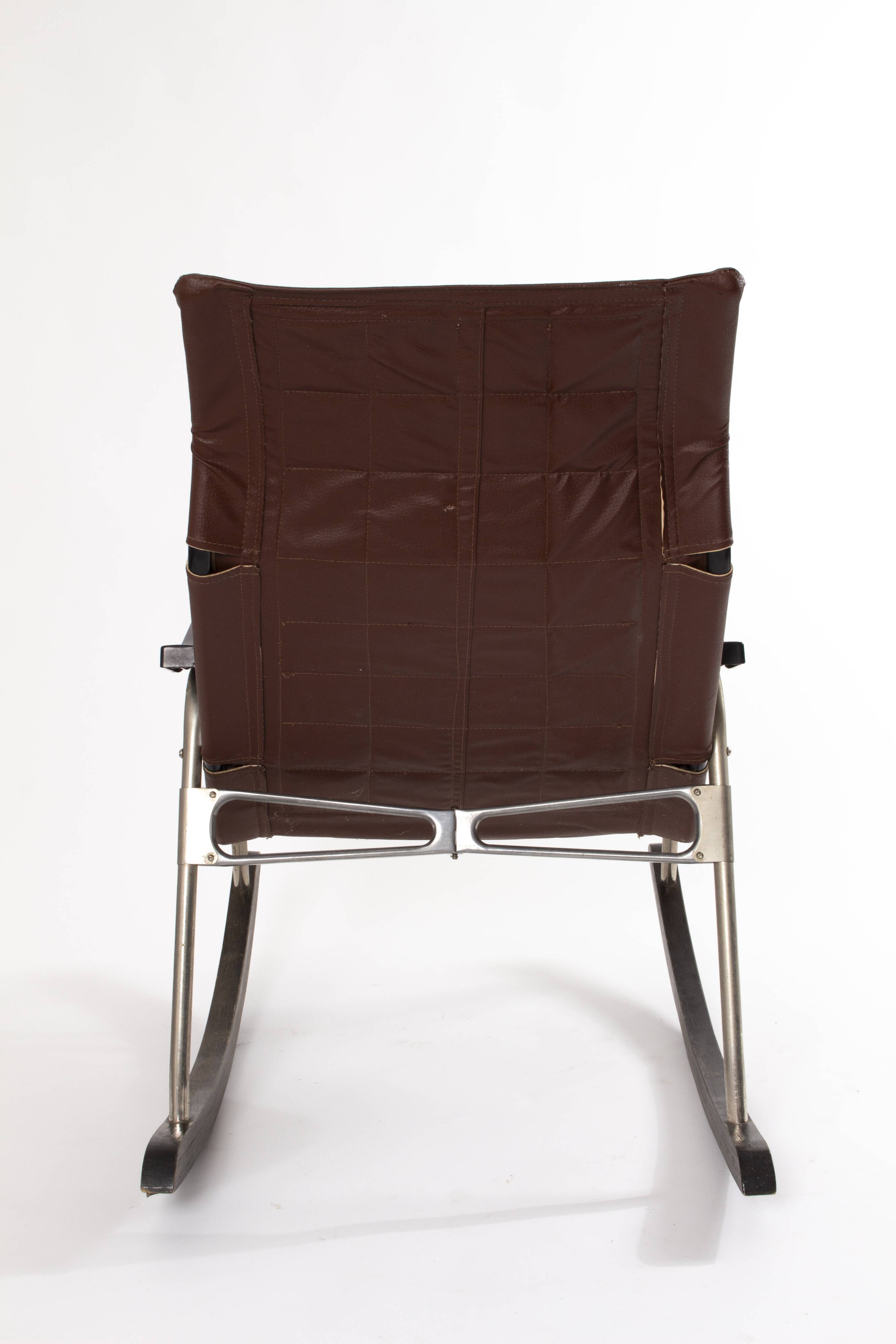 Design Leather Folding Rocking Chair by Takeshi Nii, 1950s