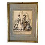 Cadre ancien avec page illustrée du journal "Moniteur de la mode", Paris, fin XIXe