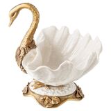 Sculptural Art Nouveau Swan Coupe in Crackled Glazed Porcelain and Gilded Metal