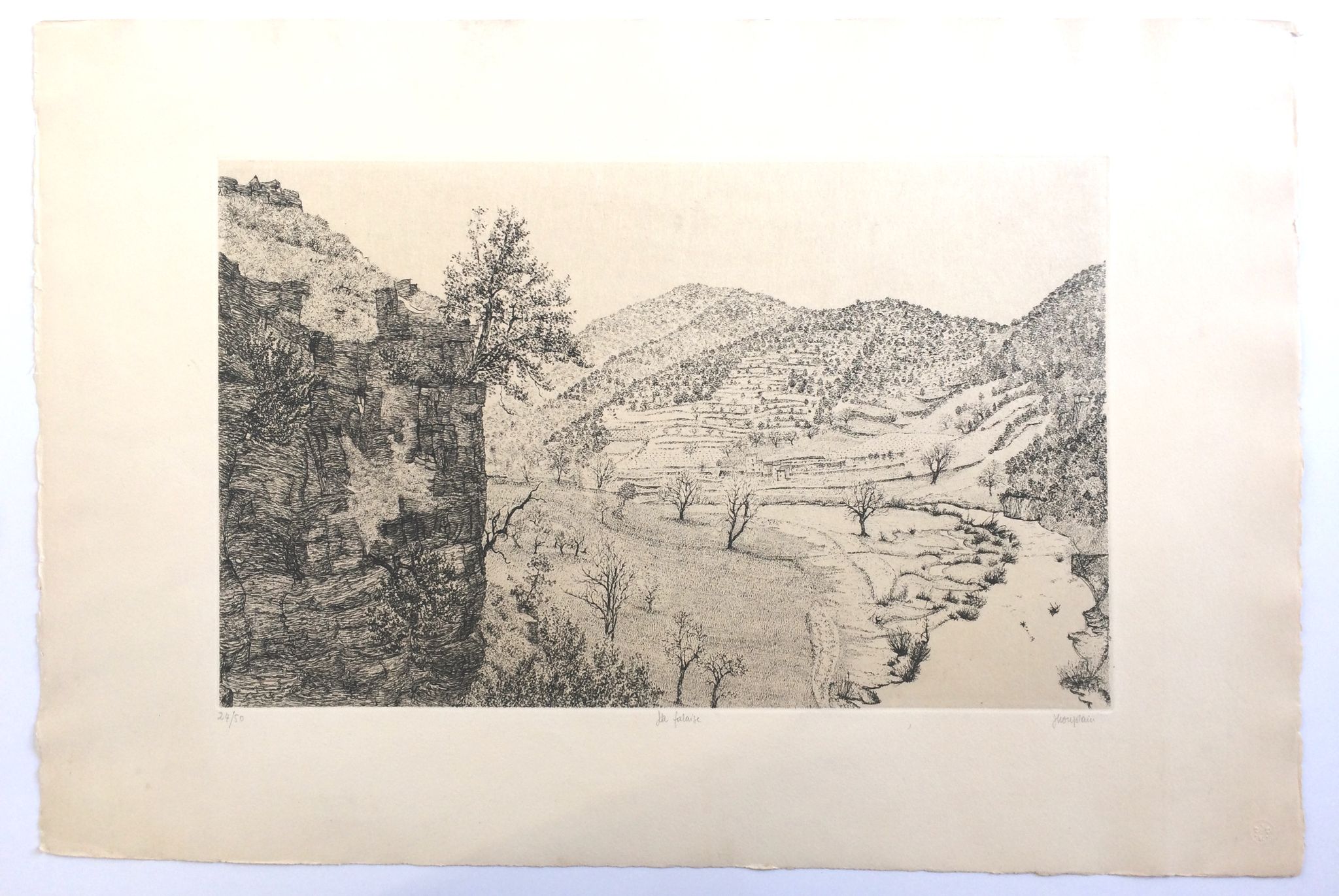Jacques Houplain, Canyon landscape, signed and numbered engraving