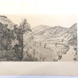 Jacques Houplain, Canyon landscape, signed and numbered engraving