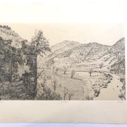 Jacques Houplain, Canyon landscape, signed and numbered engraving