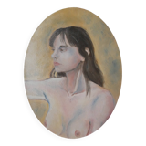 Oval painting Acrylic portrait on canvas young woman bohemian decoration female subject