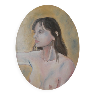 Oval painting Acrylic portrait on canvas young woman bohemian decoration female subject