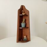Vintage corner wall shelf in solid oak