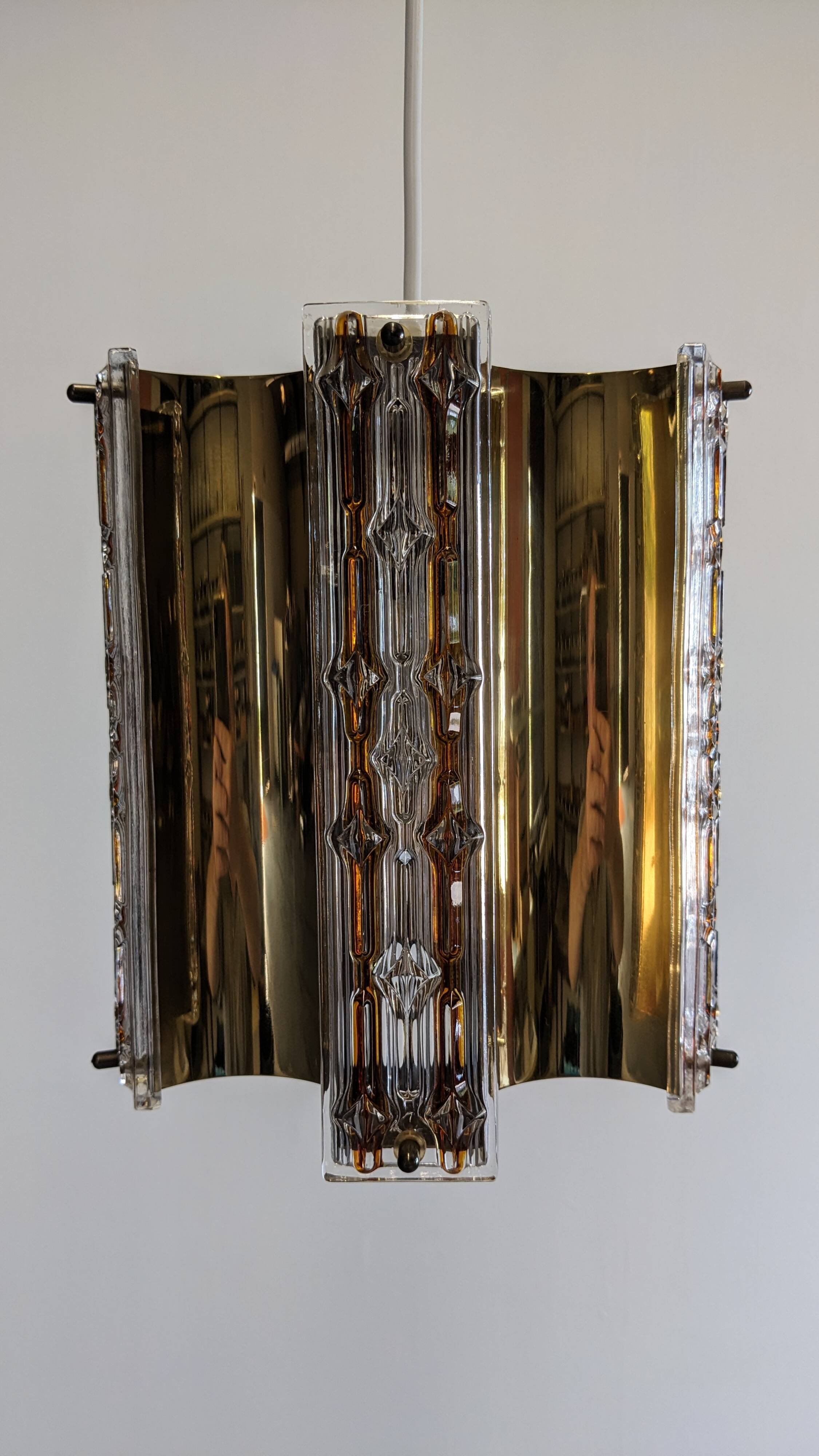 Hollywood Regency brass pendant by Vitrika, Denmark circa 1970.