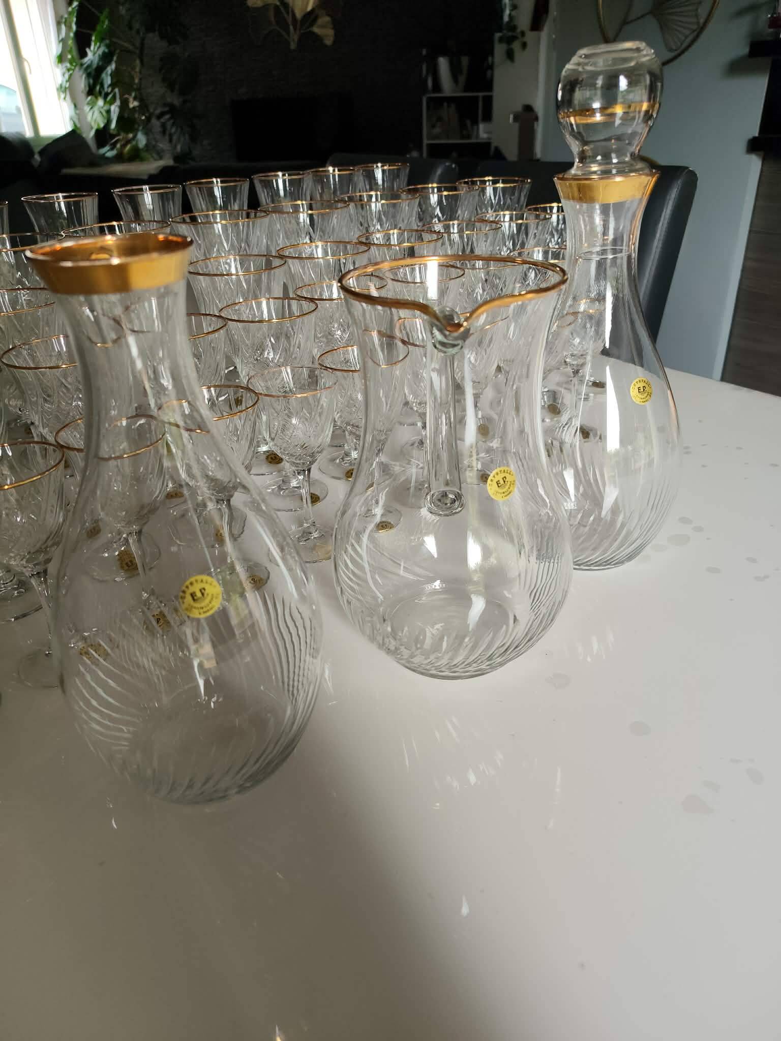 Crystal glassware set with decanter.