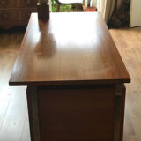 Vintage teak and stainless steel desk with two pedestals