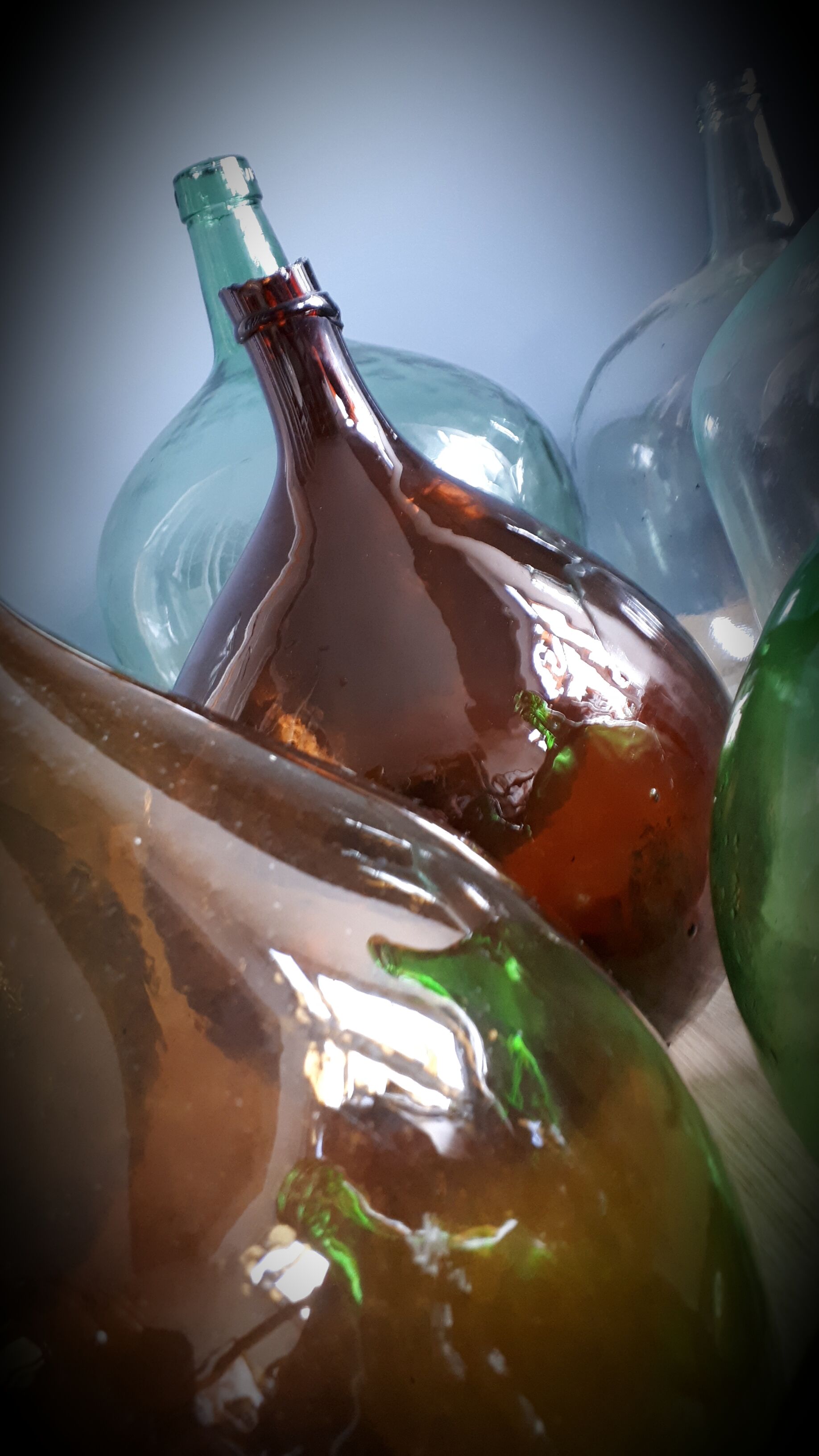 Demijohn 10L round dark brown blown glass