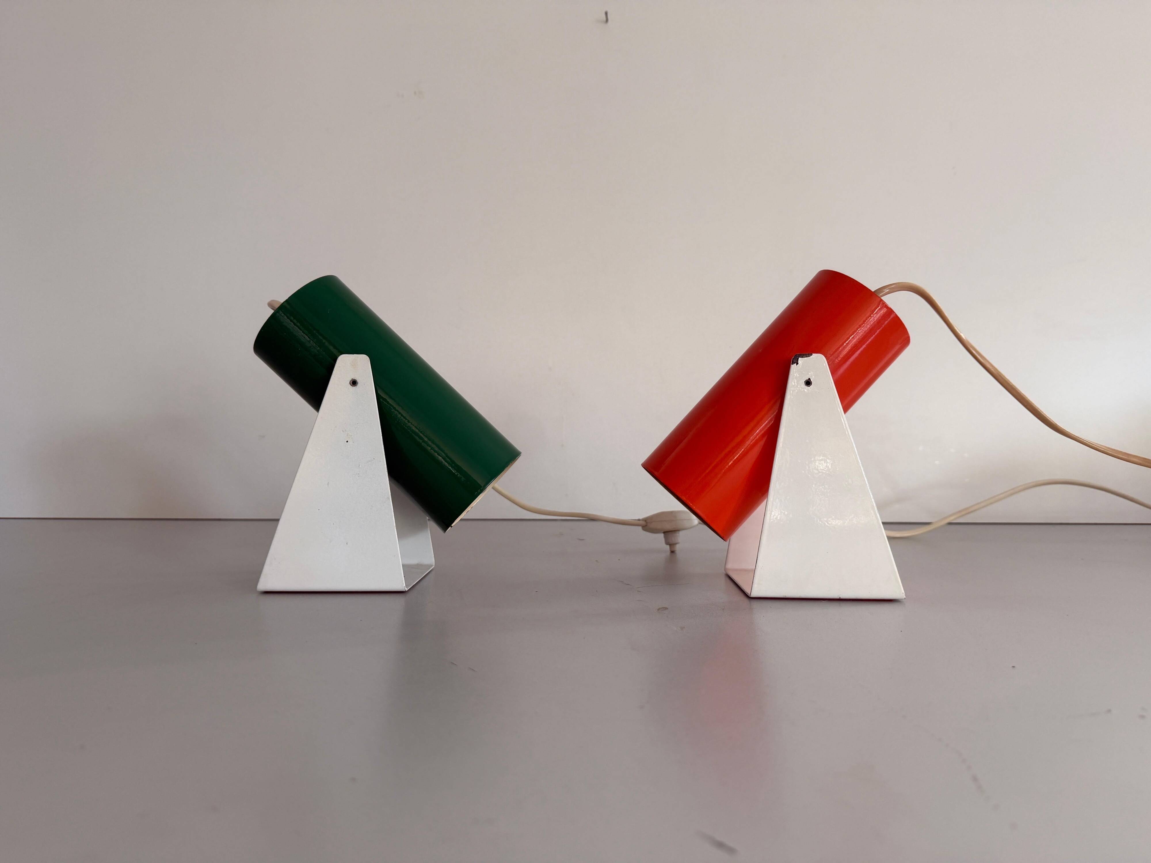 Pair of table lamps or wall lights in metal by Greene & Greene, 1970s, Germany.