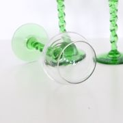 Set of 4 glasses with white wine, green foot, French, vintage