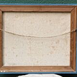 Oil on canvas from the 1950s, snowy landscape.