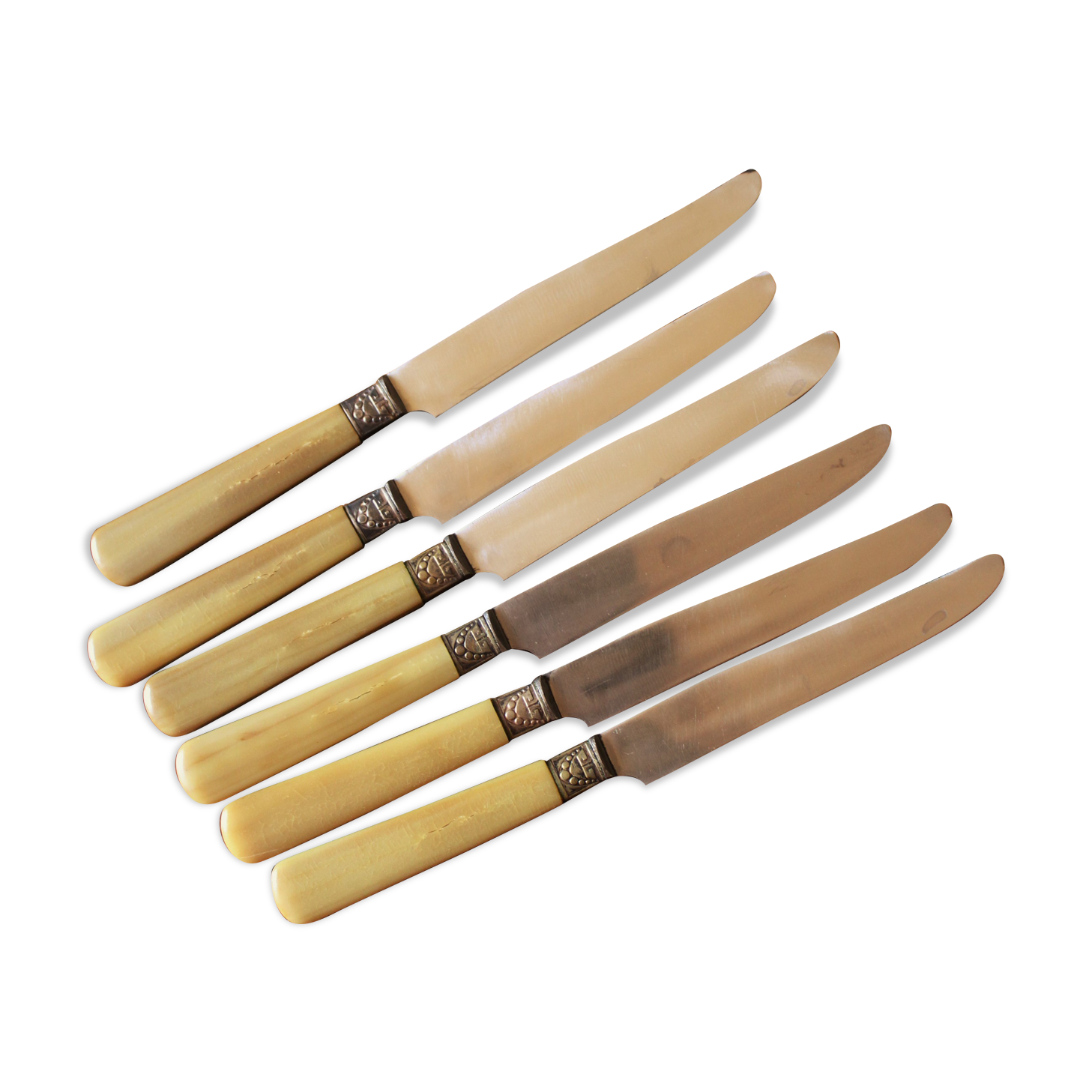 Lot 6 couteaux lame acier RT Papillon manches bakélite viroles