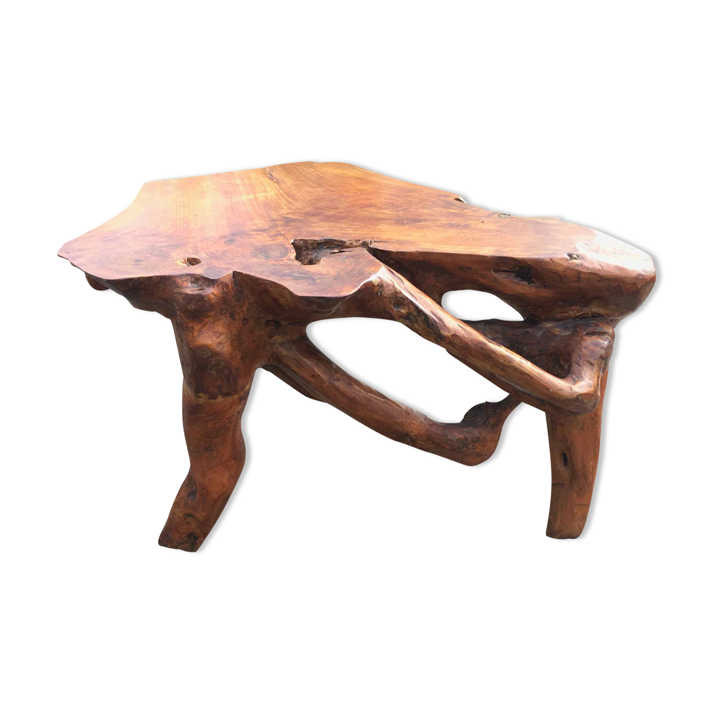 Brutalist teak root coffee table