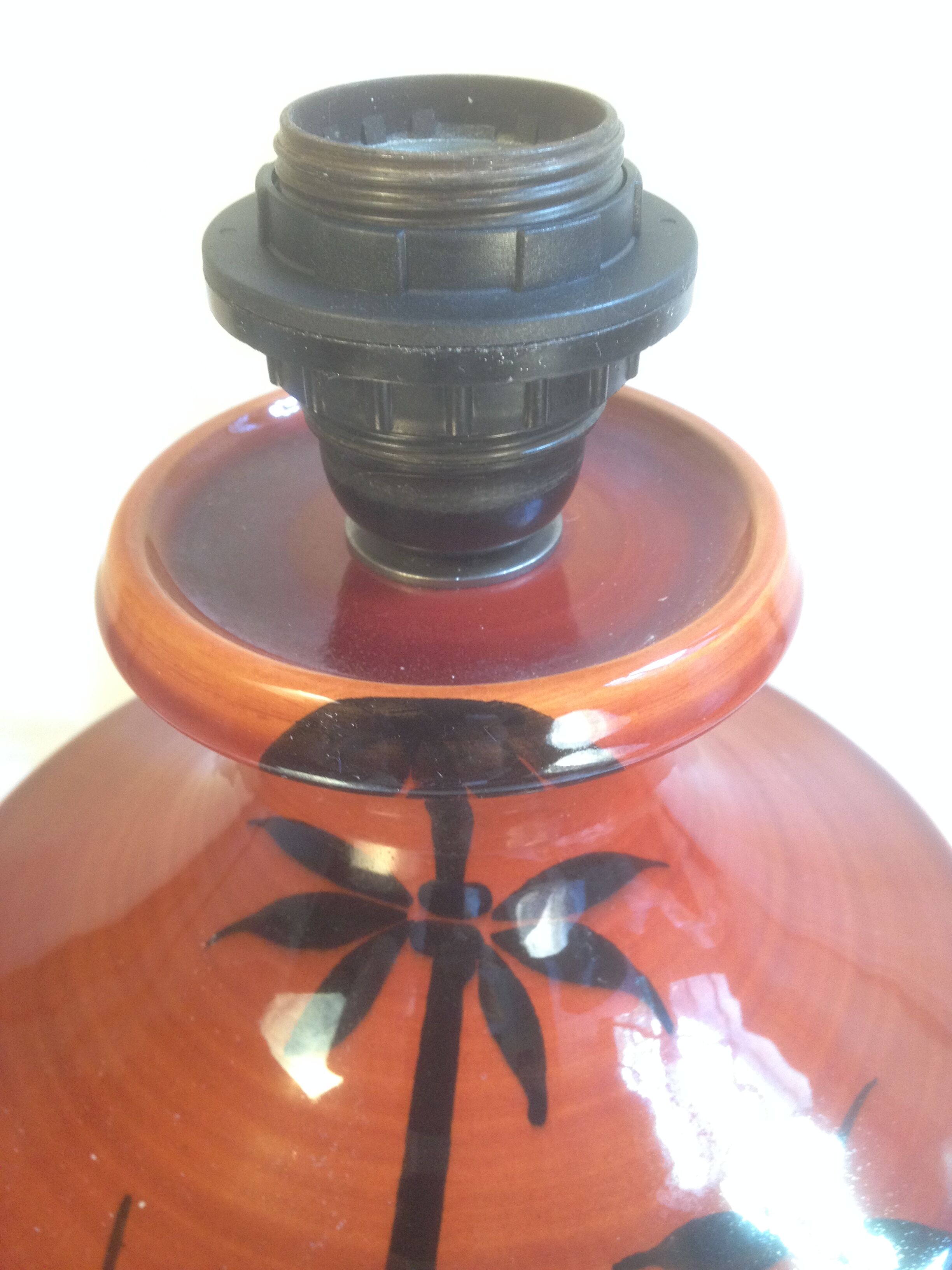 Ochre ceramic lamp base with bamboo decoration