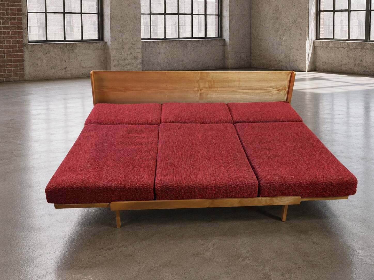 Czechoslovak mid-century sofa by Interiér Praha, 1960s – red bouclé