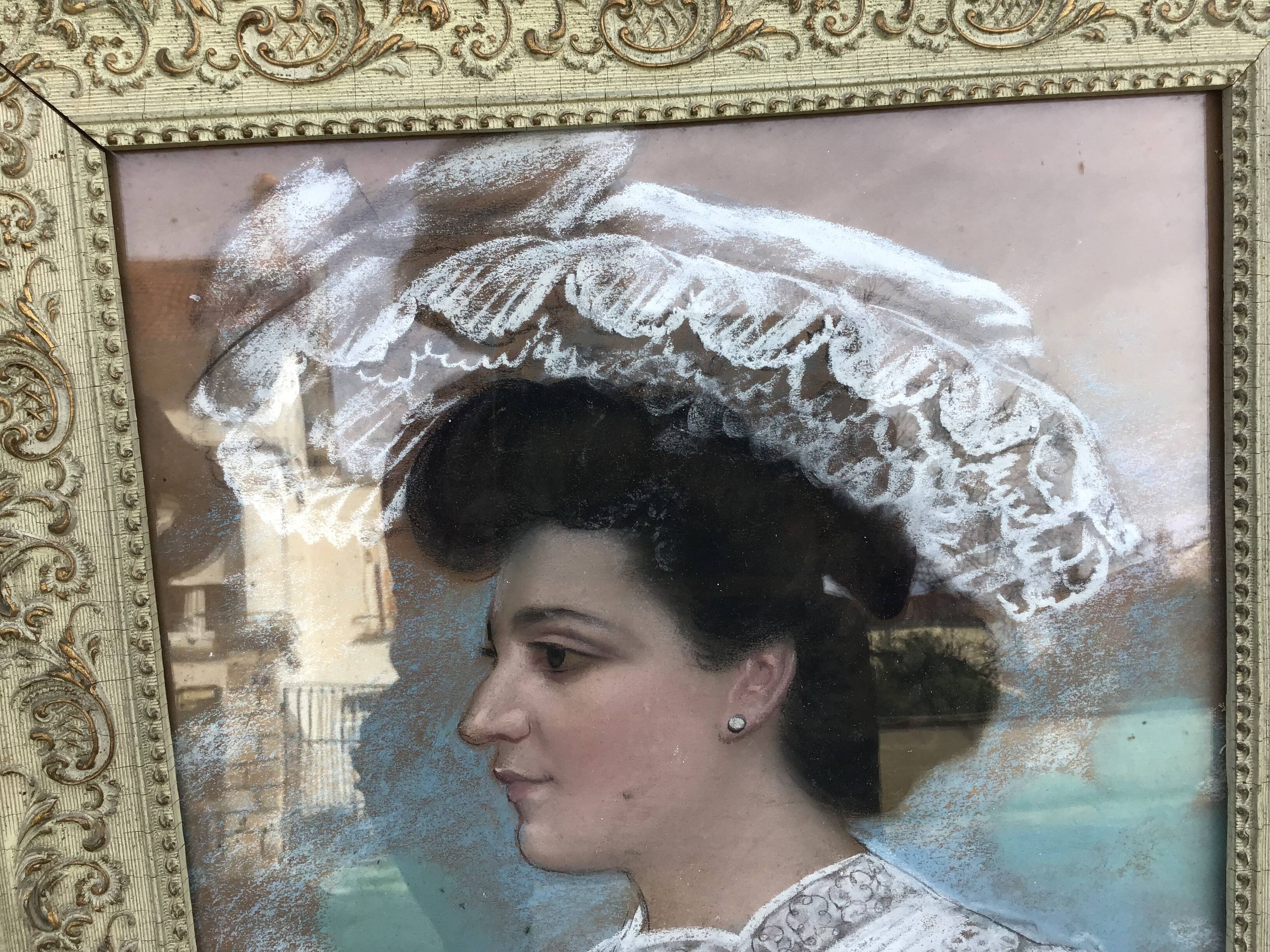Pastel portrait young woman 19th